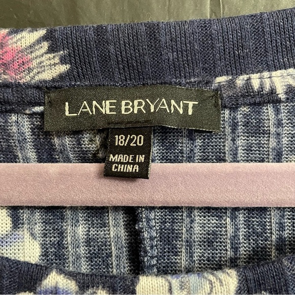 Lane Bryant 18/20 Navy Striped Floral Knit Top Summer Babydoll Hi Low Hem - Picture 2 of 5